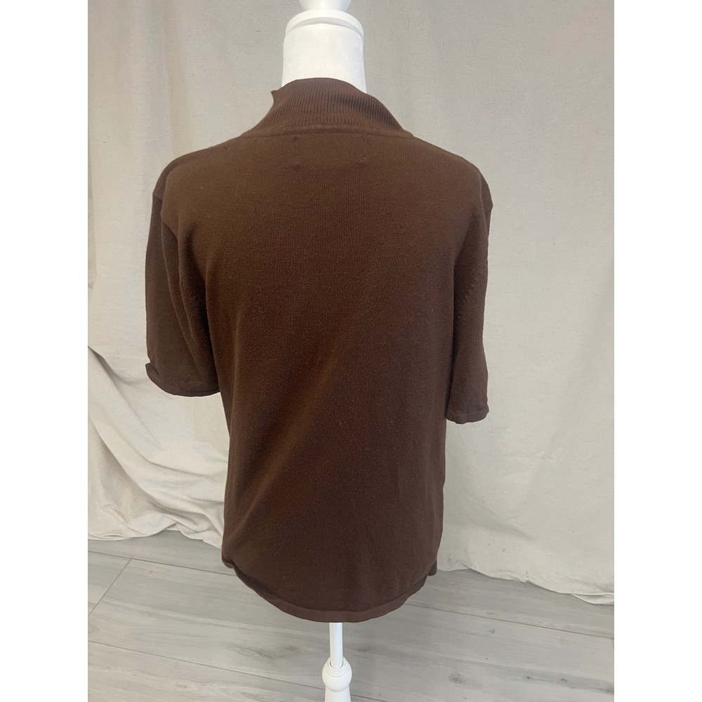 Sag Harbor Sweater Womens Sz M Mock Neck Short Sleeve Brown Stripe Retro - Picture 4 of 8